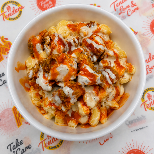 Loaded Buffalo Mac and Cheese w/ Drink.